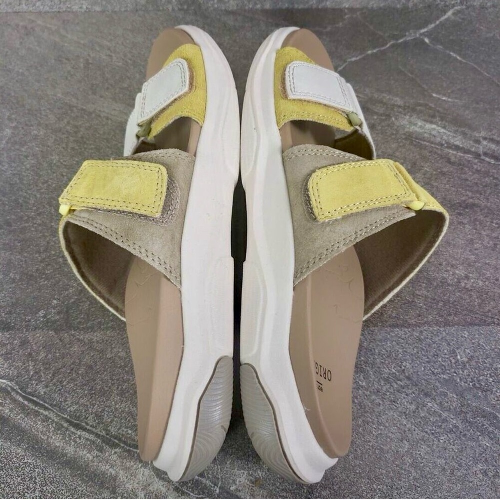 Earth Origins Cream and Yellow Suede Slide Sandals - Picture 5 of 8